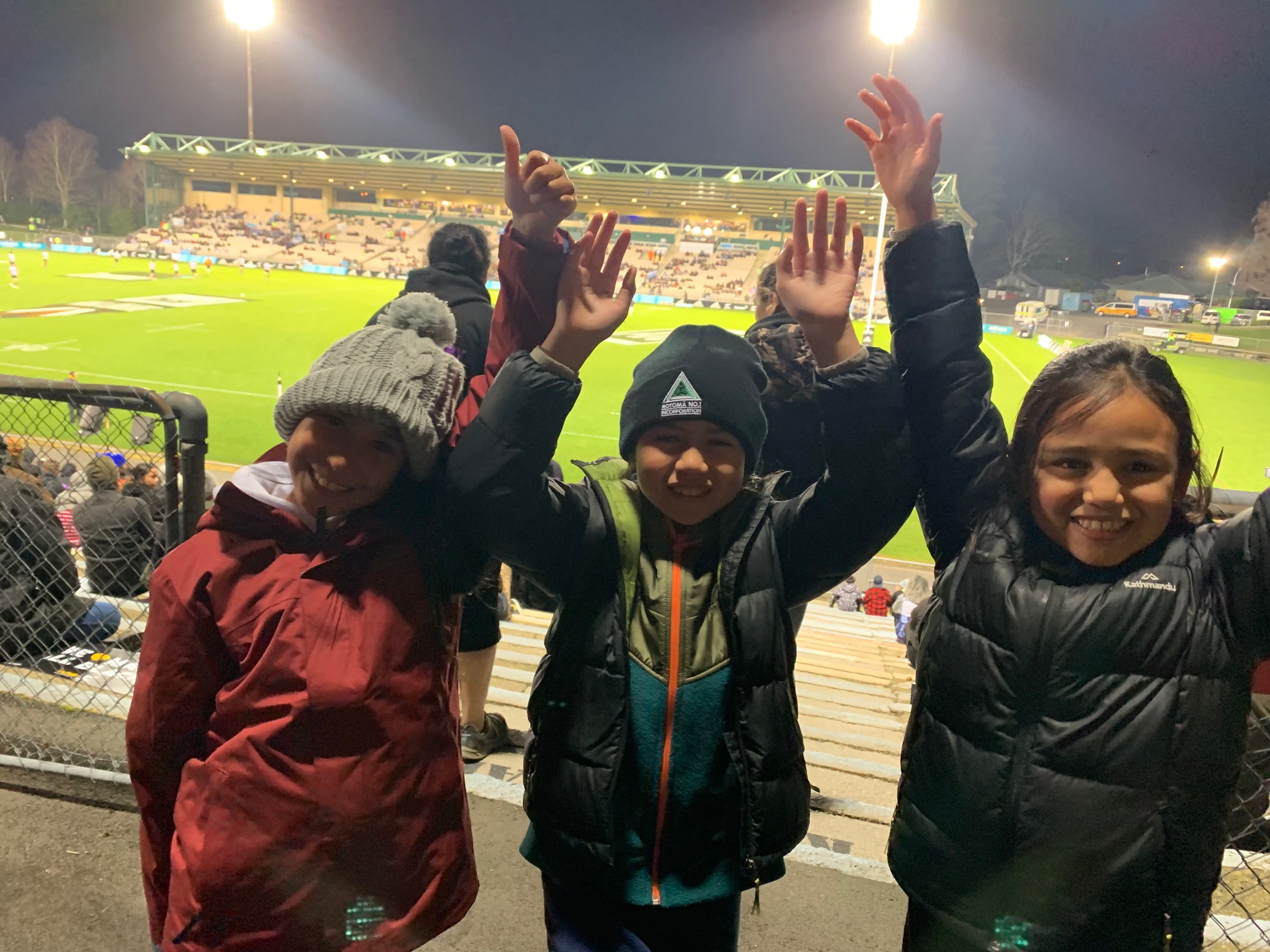 Kotahi+1 students enjoy the Māori All Blacks vs Fiji, Rotorua International Stadium, 2019