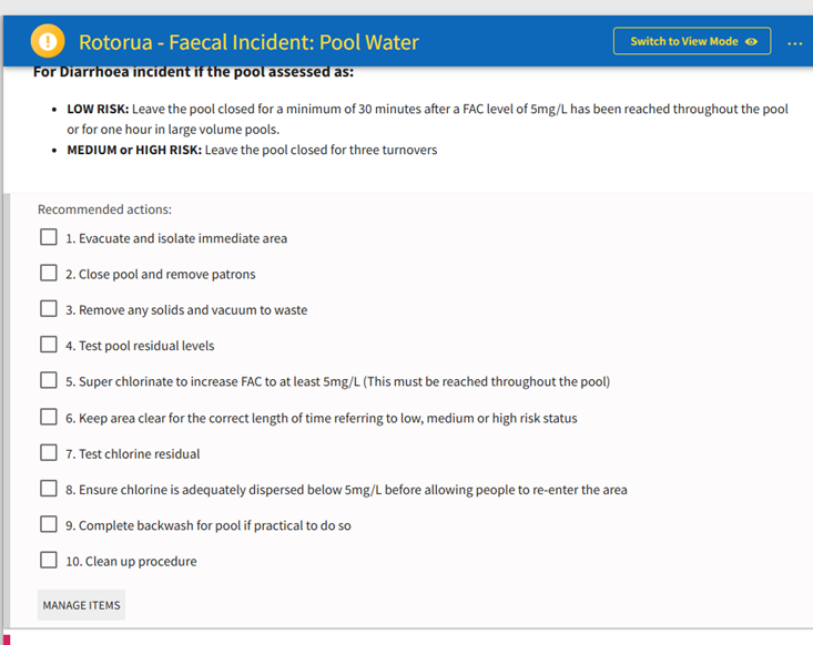 Steps for dealing with a faecal incident in pool water